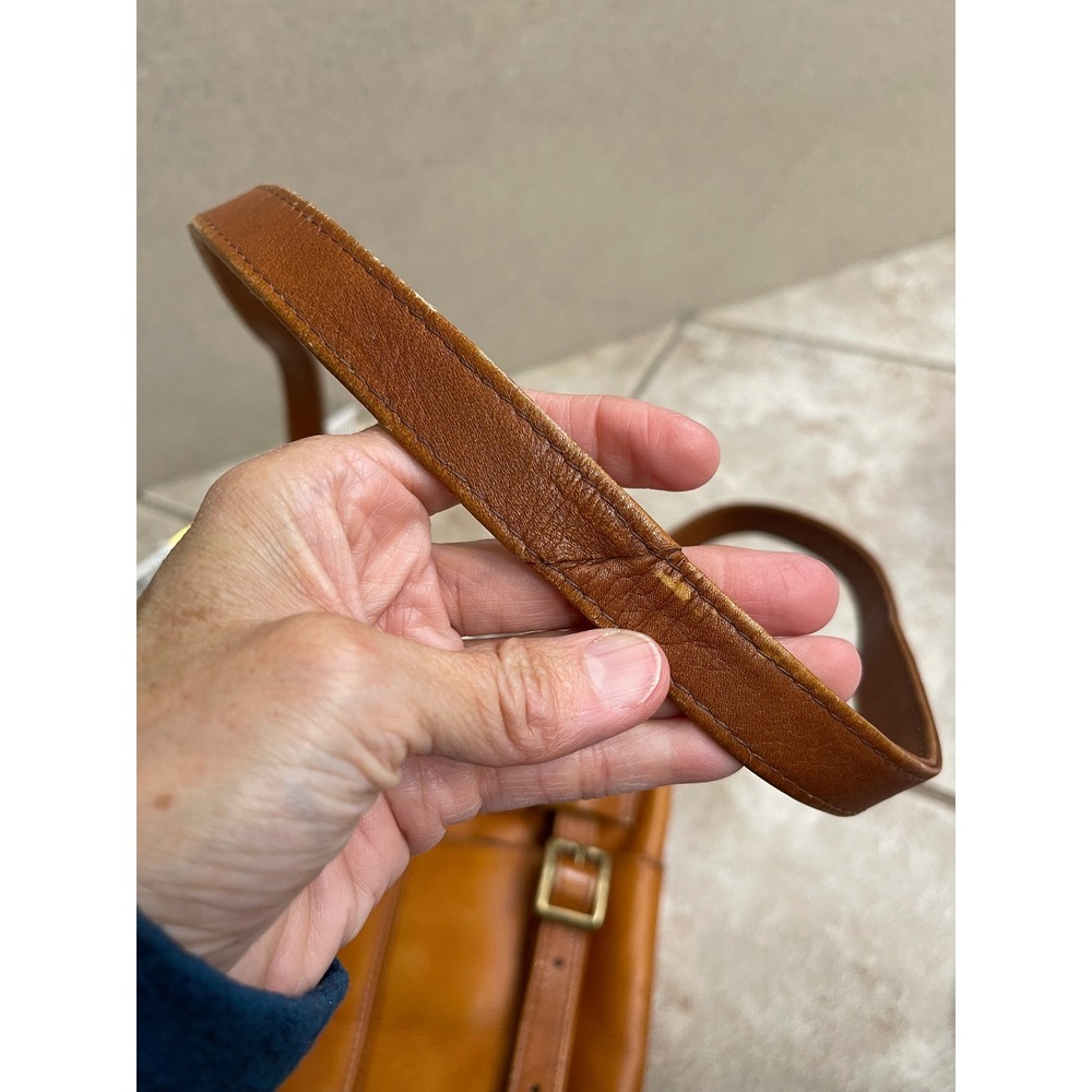 FRYE Women Tan Leather Flap Top Mini Backpack Purse Bag saddle bag VTG crossbody - Picture 8 of 13